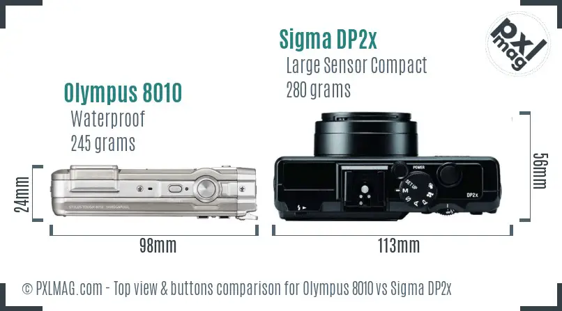 Olympus 8010 vs Sigma DP2x top view buttons comparison