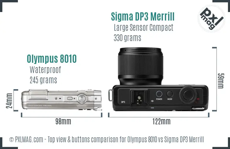 Olympus 8010 vs Sigma DP3 Merrill top view buttons comparison Olympus 8010 vs Sigma DP3 Merrill top view buttons comparison