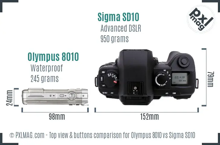 Olympus 8010 vs Sigma SD10 top view buttons comparison
