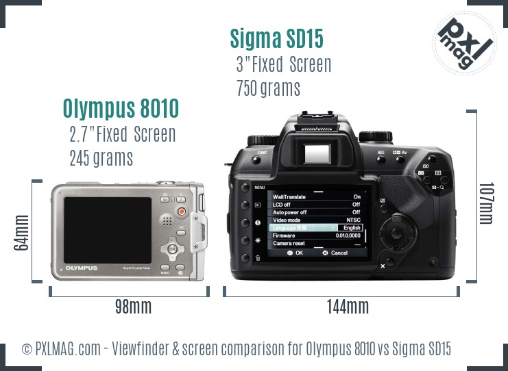 Olympus 8010 vs Sigma SD15 Screen and Viewfinder comparison