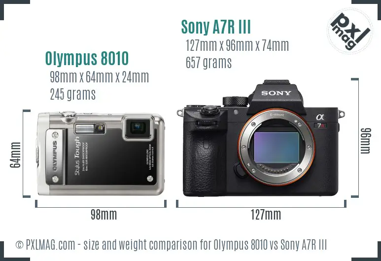 Olympus 8010 vs Sony A7R III size comparison