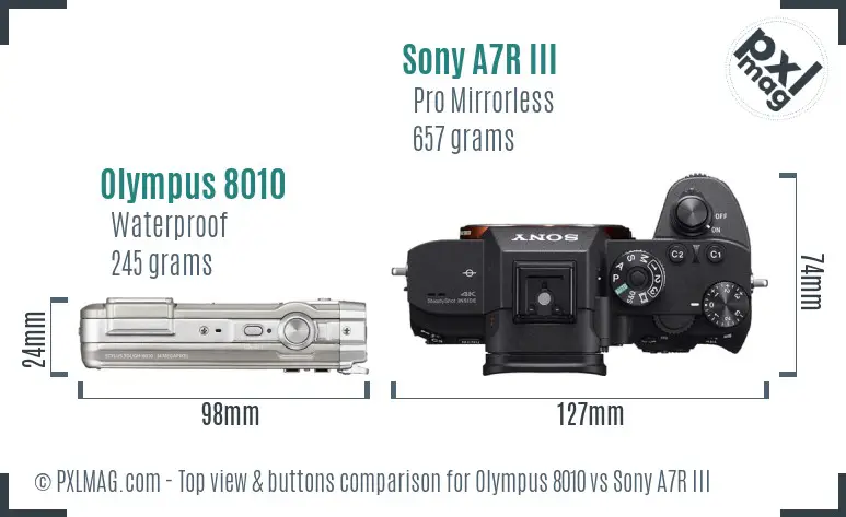 Olympus 8010 vs Sony A7R III top view buttons comparison