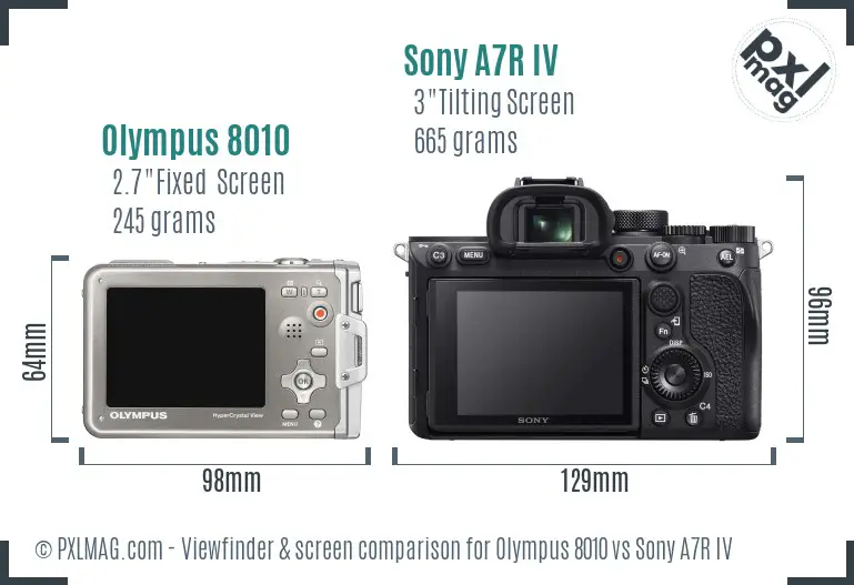 Olympus 8010 vs Sony A7R IV Screen and Viewfinder comparison