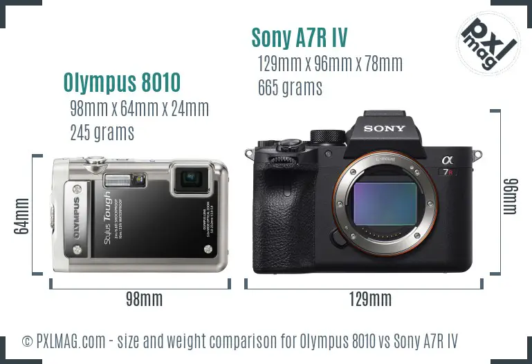 Olympus 8010 vs Sony A7R IV size comparison