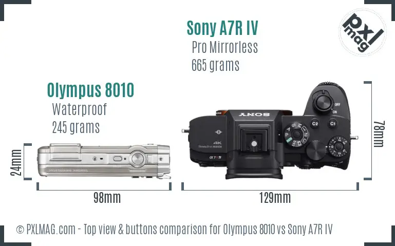Olympus 8010 vs Sony A7R IV top view buttons comparison