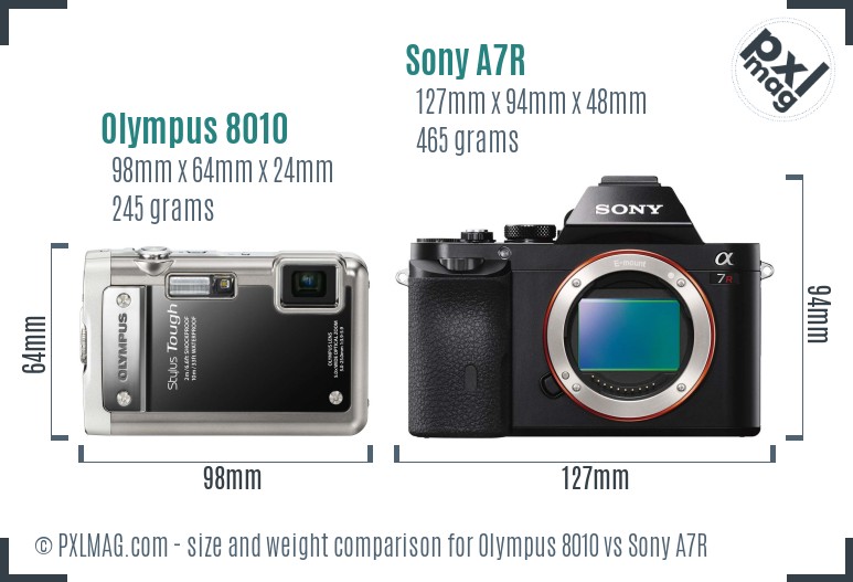 Olympus 8010 vs Sony A7R size comparison Olympus 8010 vs Sony A7R size comparison