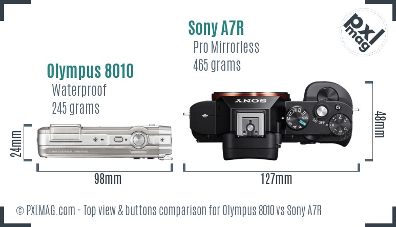 Olympus 8010 vs Sony A7R top view buttons comparison