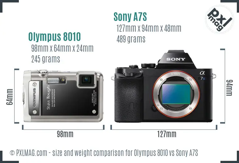 Olympus 8010 vs Sony A7S size comparison