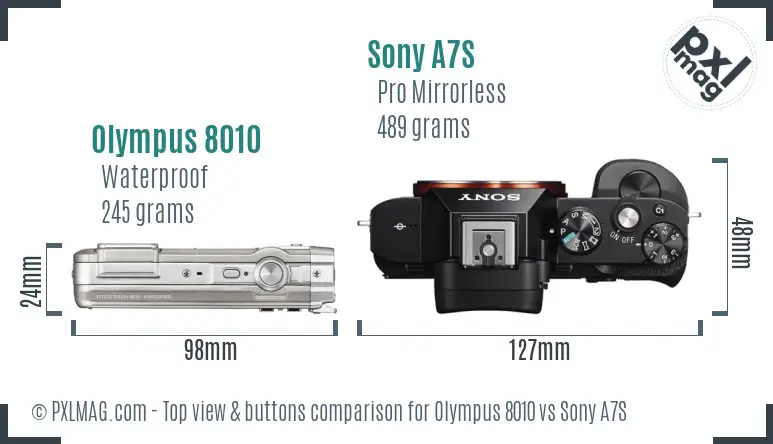 Olympus 8010 vs Sony A7S top view buttons comparison