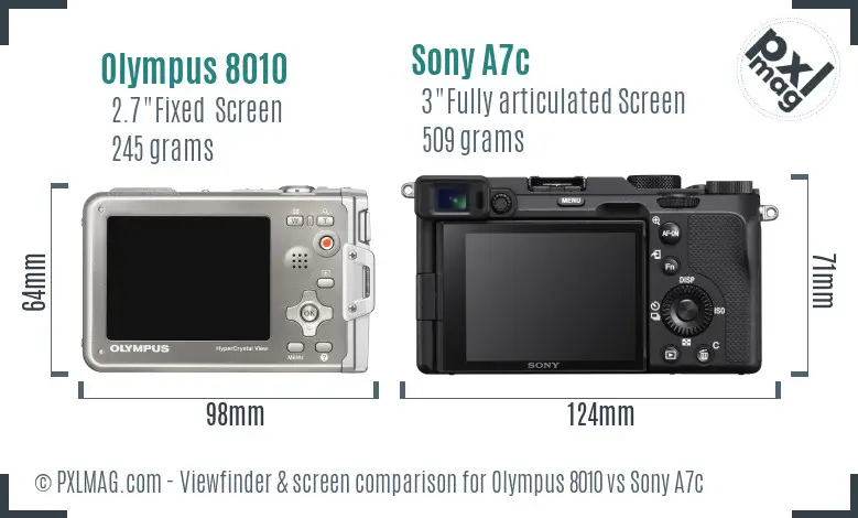 Olympus 8010 vs Sony A7c Screen and Viewfinder comparison
