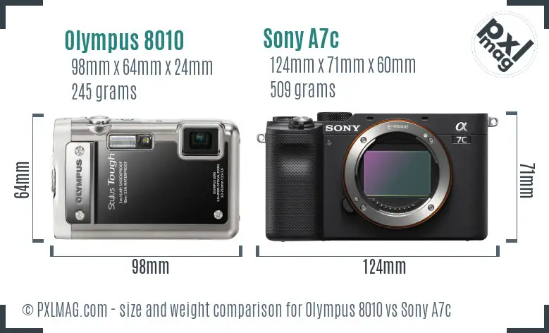 Olympus 8010 vs Sony A7c size comparison