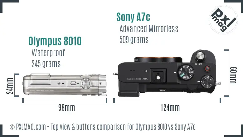 Olympus 8010 vs Sony A7c top view buttons comparison