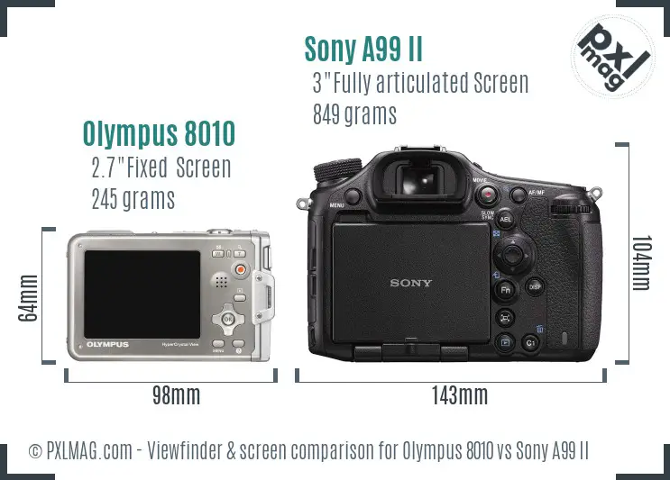 Olympus 8010 vs Sony A99 II Screen and Viewfinder comparison