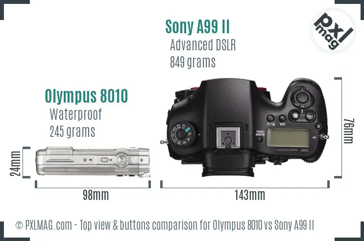 Olympus 8010 vs Sony A99 II top view buttons comparison