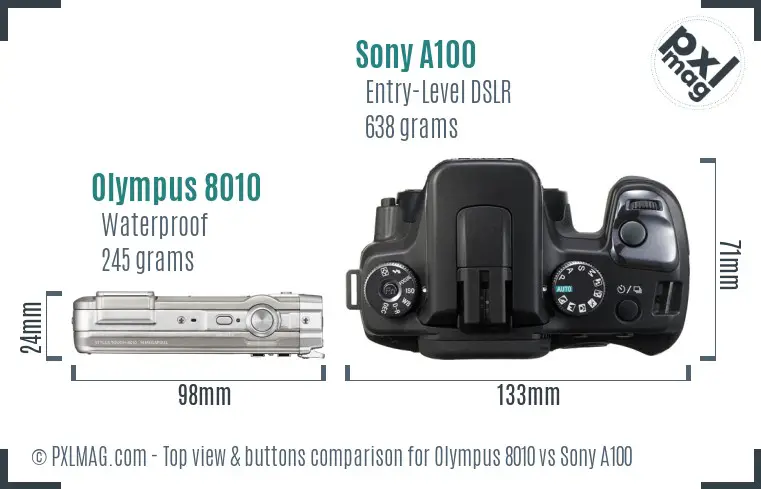 Olympus 8010 vs Sony A100 top view buttons comparison