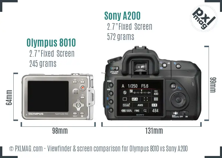 Olympus 8010 vs Sony A200 Screen and Viewfinder comparison