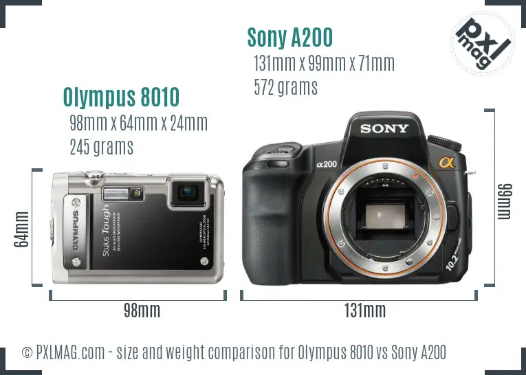 Olympus 8010 vs Sony A200 size comparison