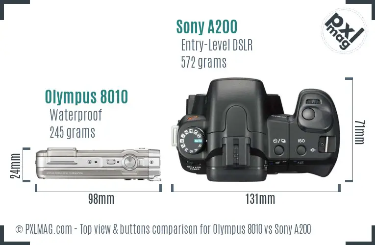 Olympus 8010 vs Sony A200 top view buttons comparison