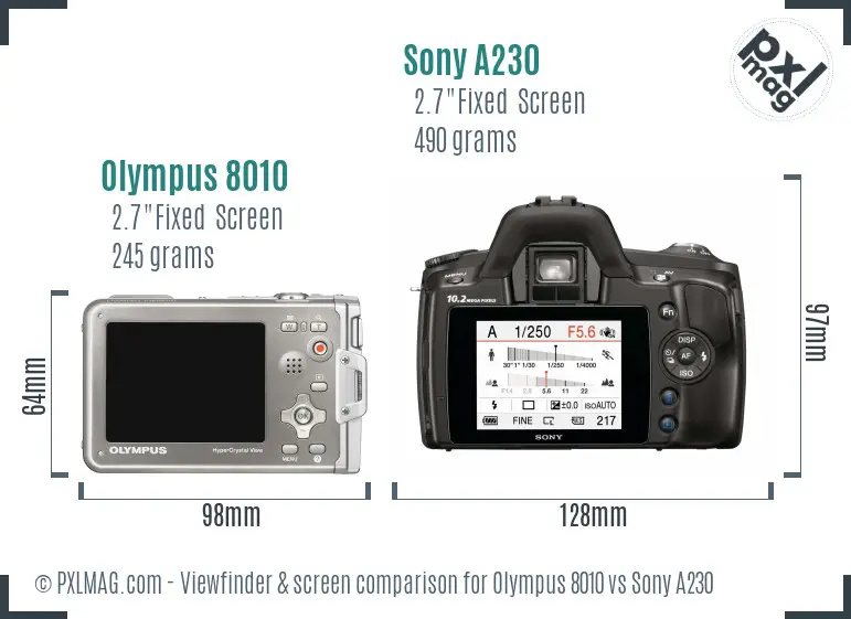 Olympus 8010 vs Sony A230 Screen and Viewfinder comparison
