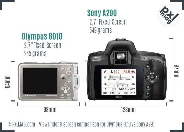 Olympus 8010 vs Sony A290 Screen and Viewfinder comparison