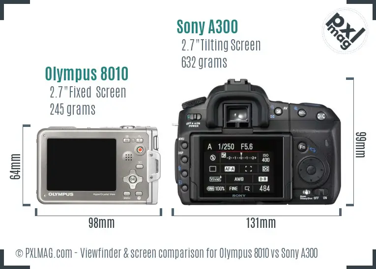 Olympus 8010 vs Sony A300 Screen and Viewfinder comparison