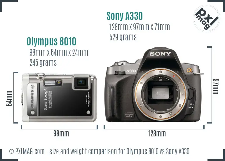 Olympus 8010 vs Sony A330 size comparison