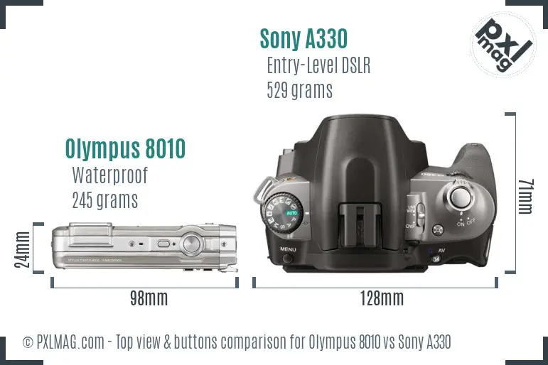 Olympus 8010 vs Sony A330 top view buttons comparison
