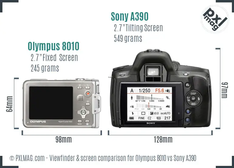 Olympus 8010 vs Sony A390 Screen and Viewfinder comparison