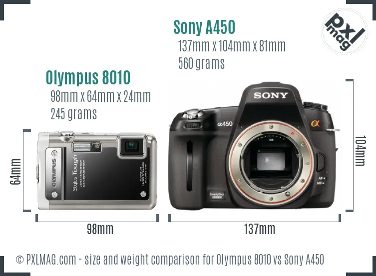 Olympus 8010 vs Sony A450 size comparison