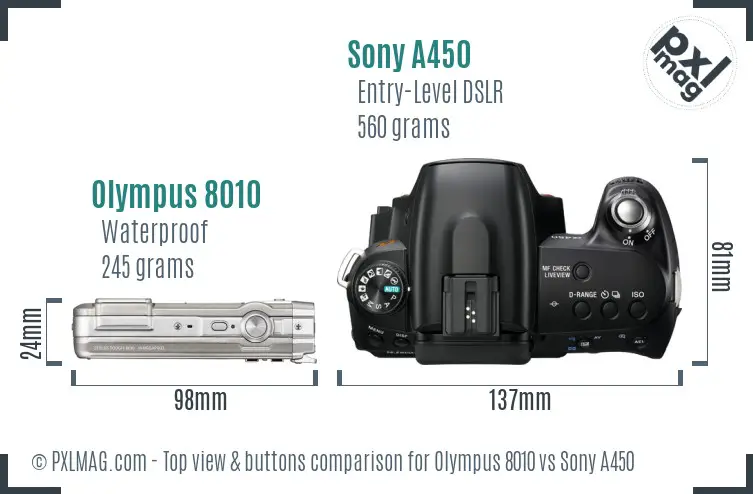 Olympus 8010 vs Sony A450 top view buttons comparison
