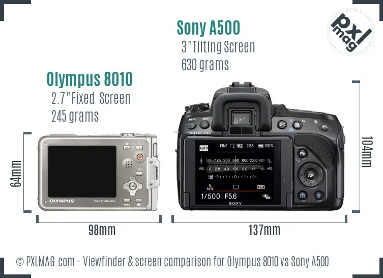Olympus 8010 vs Sony A500 Screen and Viewfinder comparison