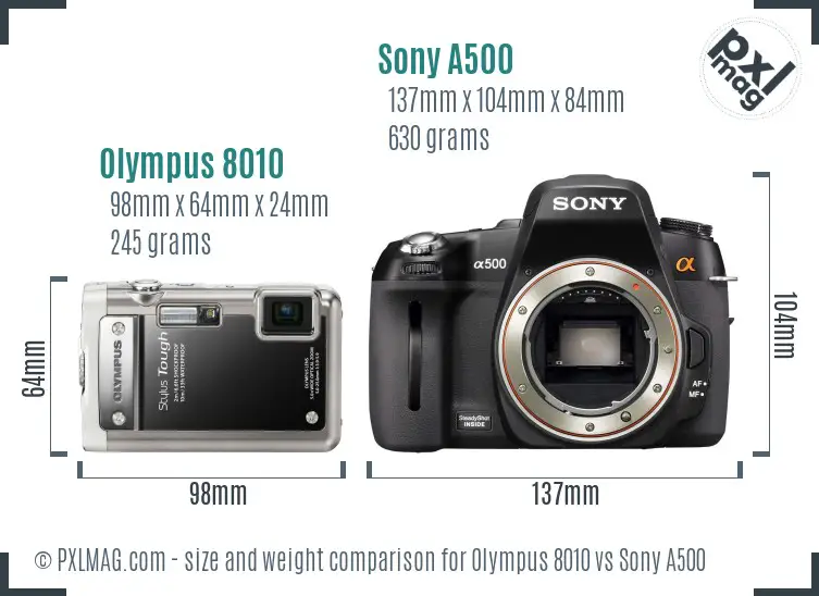 Olympus 8010 vs Sony A500 size comparison