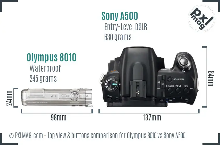 Olympus 8010 vs Sony A500 top view buttons comparison