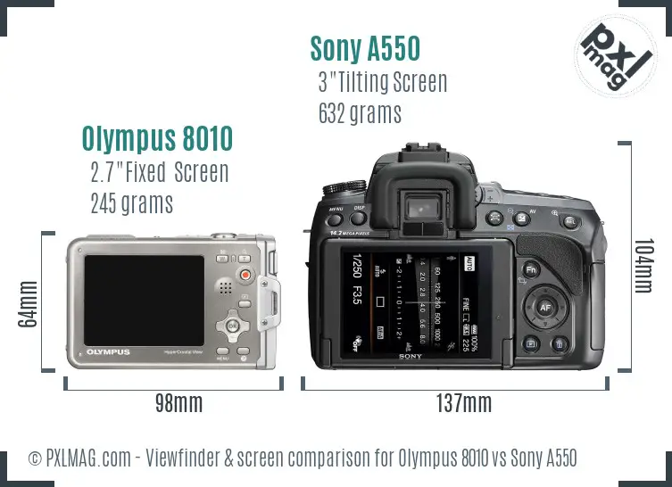 Olympus 8010 vs Sony A550 Screen and Viewfinder comparison