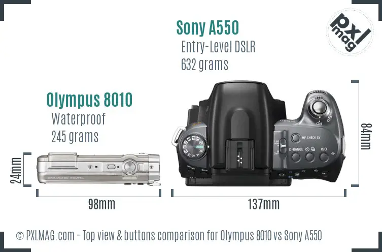Olympus 8010 vs Sony A550 top view buttons comparison