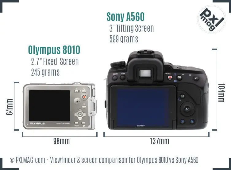Olympus 8010 vs Sony A560 Screen and Viewfinder comparison
