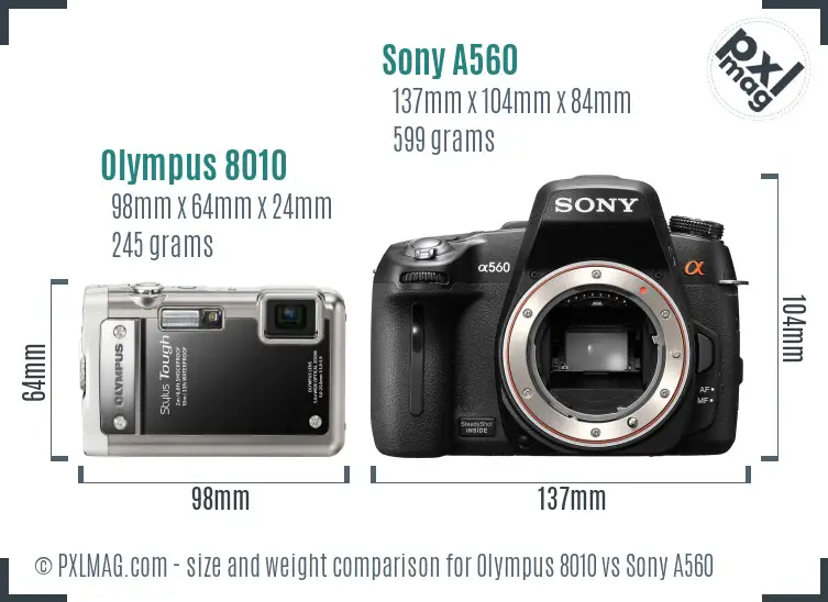 Olympus 8010 vs Sony A560 size comparison