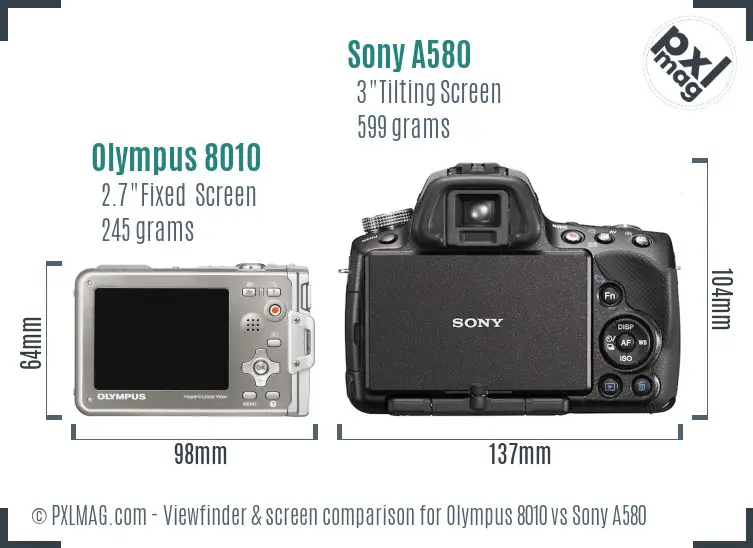 Olympus 8010 vs Sony A580 Screen and Viewfinder comparison