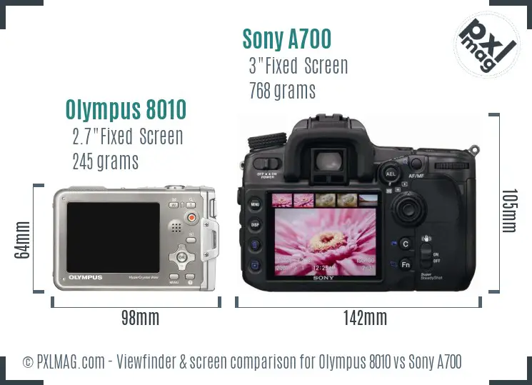 Olympus 8010 vs Sony A700 Screen and Viewfinder comparison