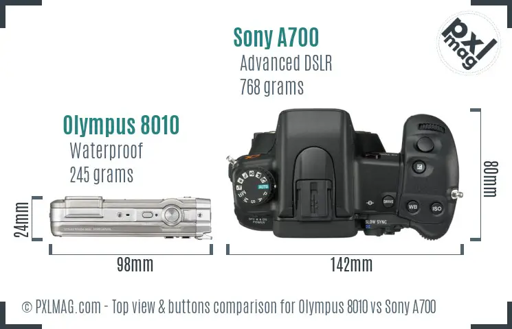 Olympus 8010 vs Sony A700 top view buttons comparison