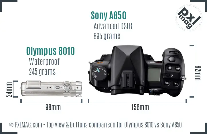 Olympus 8010 vs Sony A850 top view buttons comparison