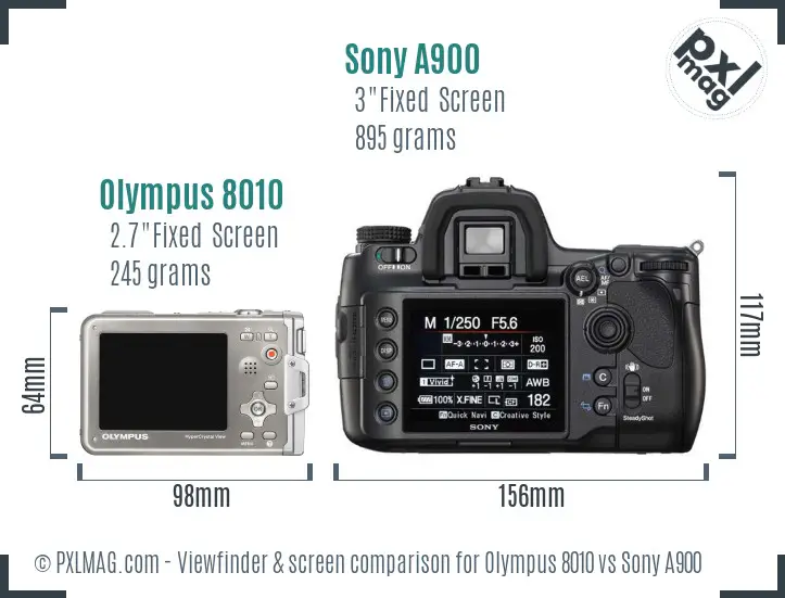 Olympus 8010 vs Sony A900 Screen and Viewfinder comparison