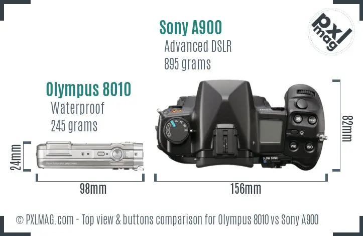 Olympus 8010 vs Sony A900 top view buttons comparison