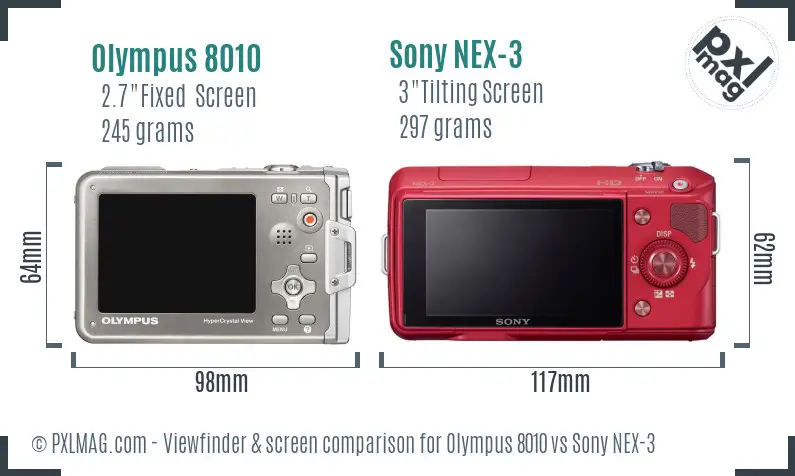 Olympus 8010 vs Sony NEX-3 Screen and Viewfinder comparison