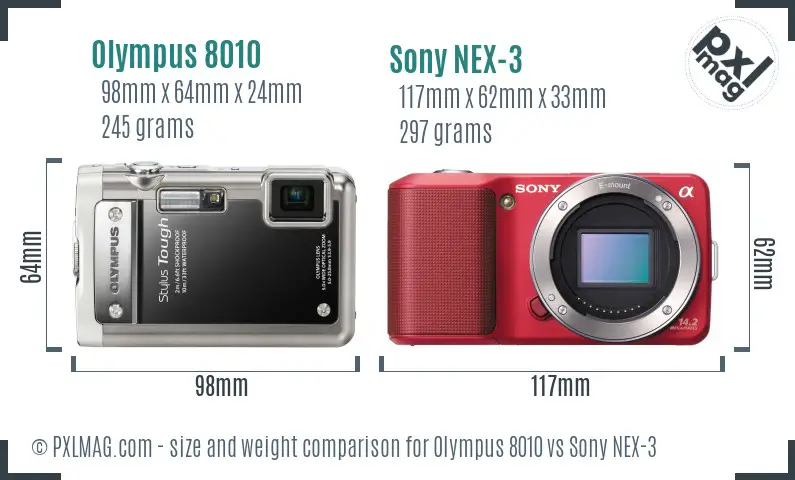 Olympus 8010 vs Sony NEX-3 size comparison