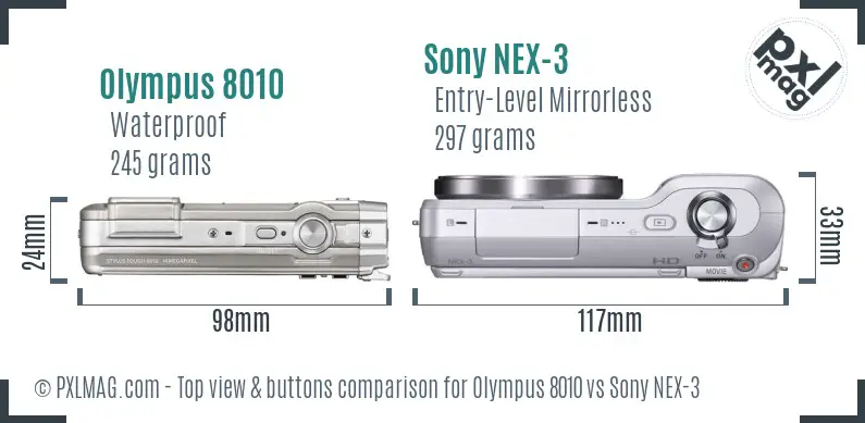 Olympus 8010 vs Sony NEX-3 top view buttons comparison