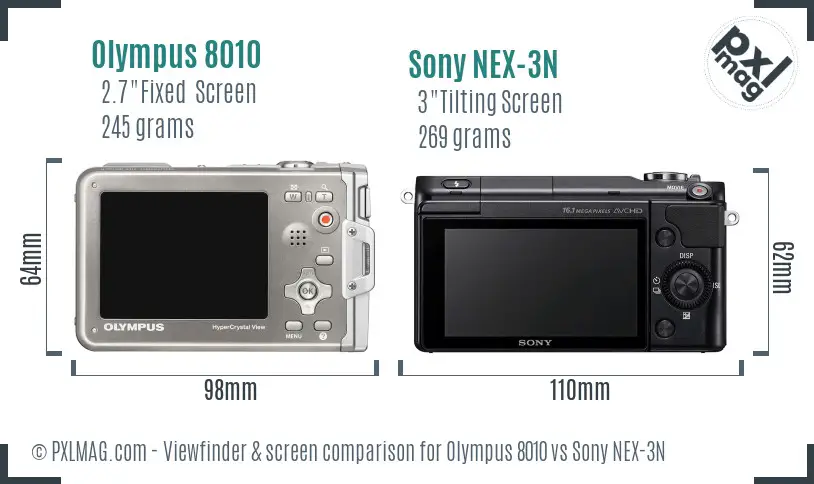Olympus 8010 vs Sony NEX-3N Screen and Viewfinder comparison