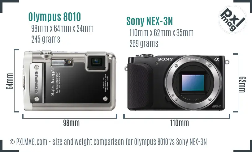 Olympus 8010 vs Sony NEX-3N size comparison