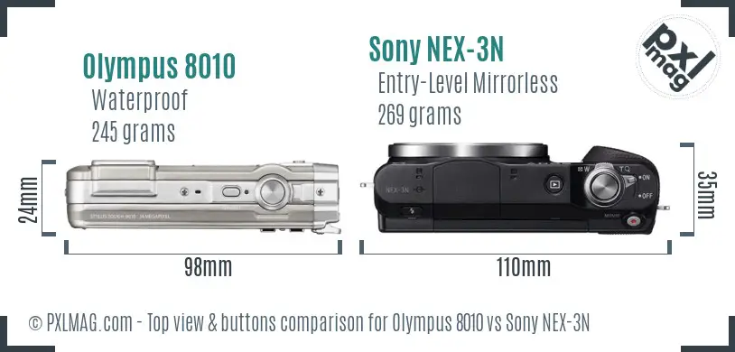 Olympus 8010 vs Sony NEX-3N top view buttons comparison