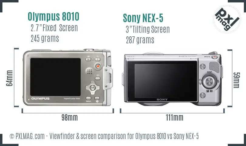 Olympus 8010 vs Sony NEX-5 Screen and Viewfinder comparison